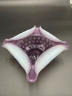 Fenton Purple Opalescent Coin Dot Handkerchief Vase Art Glass Ruffled Bowl