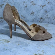 Jimmy Choo 37 Women's Size 7M Shoes Beige Pump Peep Toe Fashion Event Heels