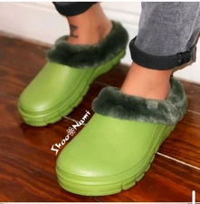 Luxury Green Faux Fur Clogs- Size 9