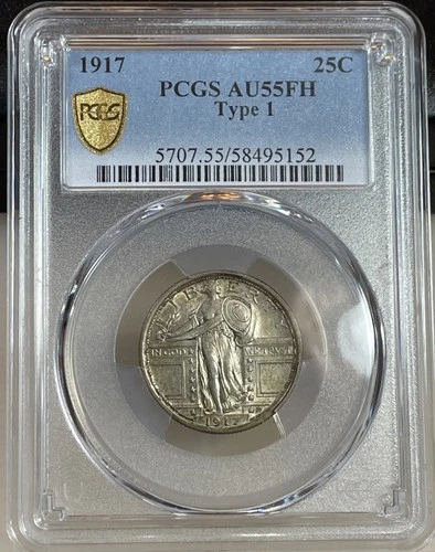 1917 Type 1 25c Standing Liberty Quarter PCGS AU55FH - Gold Shield Beauty!!