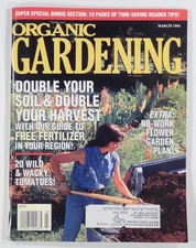 1994 Mar ORGANIC GARDENING soil prep FREE FERTILIZER tomato breeds FLOWER GARDEN