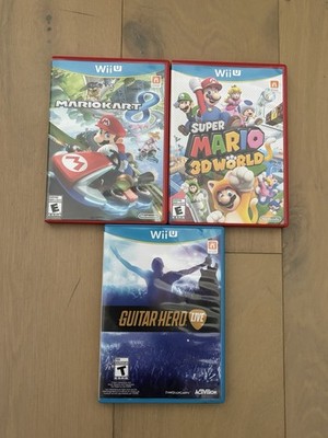 3 Nintendo Wii U Games - Mario Kart 8, Super Mario 3D Worlds, & Guitar Hero Live