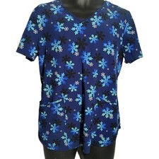 ScrubStar Scrub Top Blue With Snowflakes Winter Theme Women's Size Medium