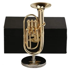 Dselvgvu Miniature Tuba with Stand and Case Brass Mini Musical Instrument Bar...