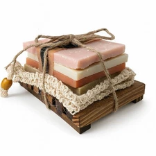 Handmade Soap Gift Set - 1 LB Soaps + Soap Pouch & Wooden Dish – Natural 