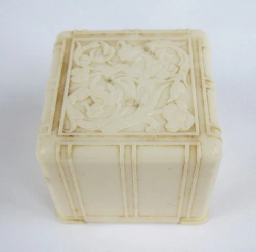 Antique Art Deco Celluloid Dark Green Velvet-Lined Double Ring Jewelry Box