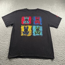 Psycho Bunny Shirt Mens L Black Short Sleeve Pop Art Bunny Skull Graphic Logo