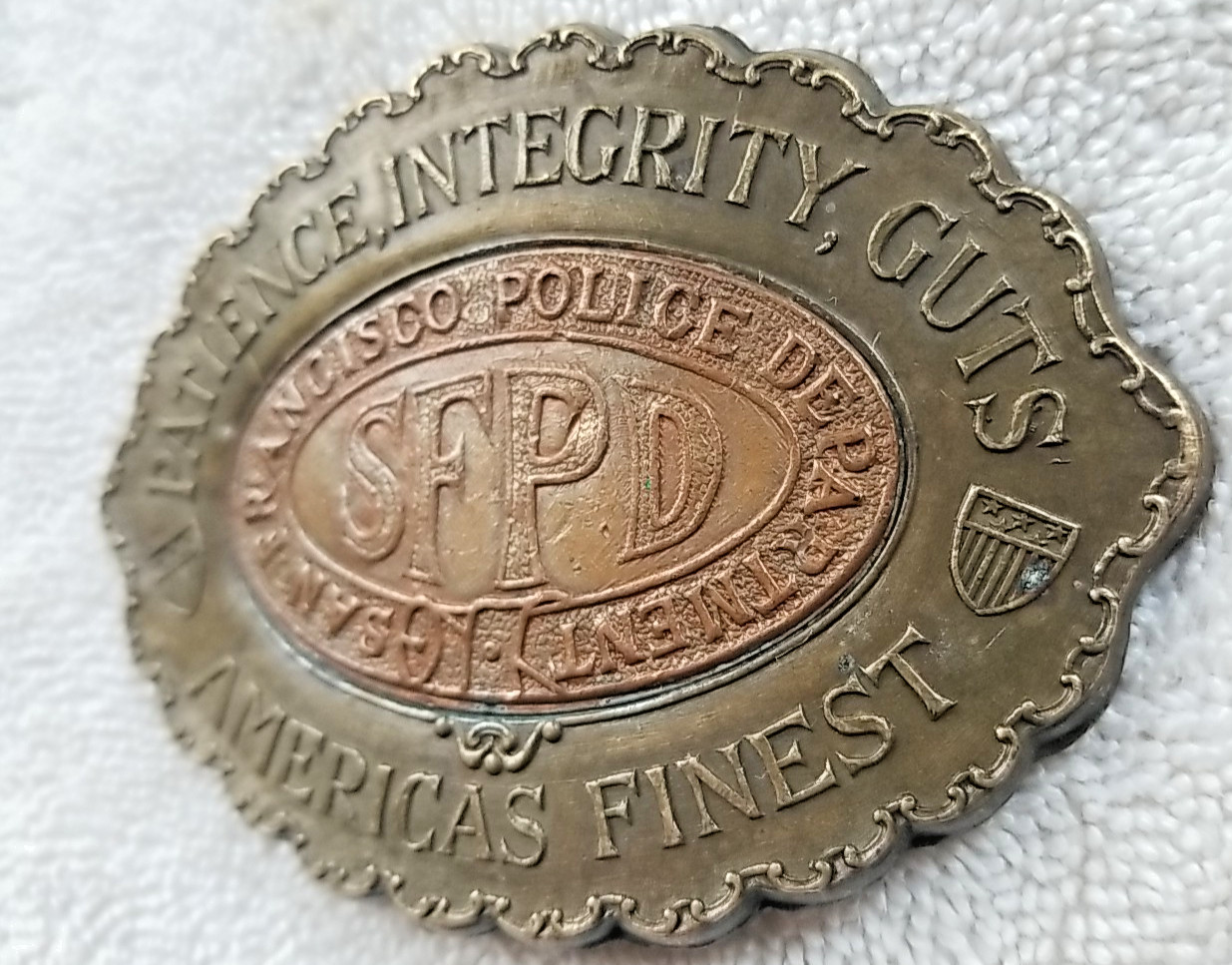 Vintage SFPD Belt Buckle Montauk Silver Co Americas Finest Brass Collectible