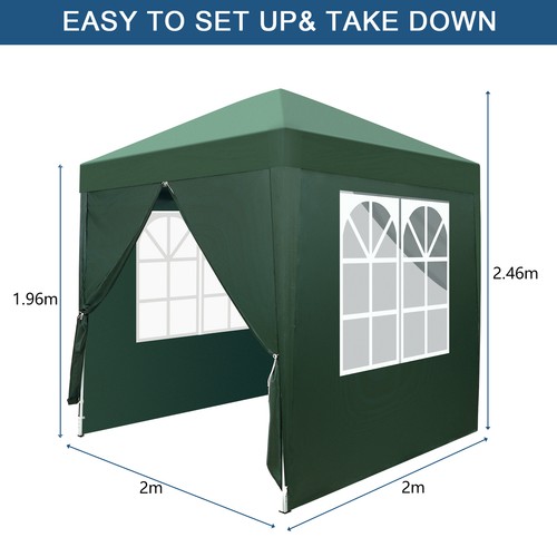 Gazebo impermeabile verde 2x2 m tettoia pop-up esterno campeggio festa tenda ombreggiante US - Foto 12 di 17