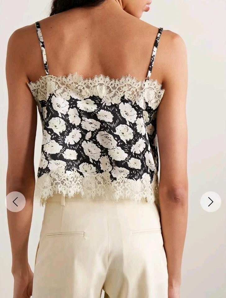 NEW DOEN  Loure Lace-trimmed Floral-print Silk-satin Camisole Sz S $250 - Image 2 of 4