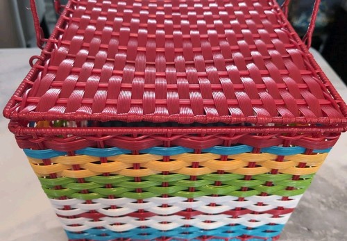 Rainbow Colors Picnic Basket Woven Plastic Weave - Picture 8 of 14