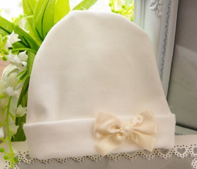 Mütze Erstlingsmütze Baby Mützchen Creme 48 50 56 62 68 74 80 86 Taufe Schleife