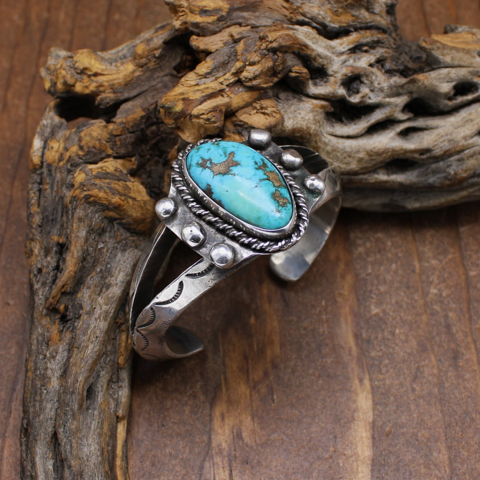 Sterling Silver and Turquoise Split Triangle Shan… - image 5