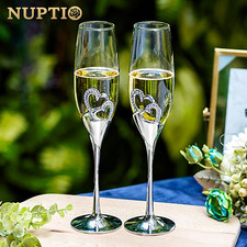 Flute Da Champagne Per Matrimonio Con Pizzo Bianco | Bicchieri Eleganti Per Sposi - Regalo Di Nozze - Foto 5