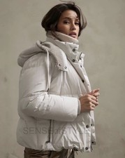 Brunello Cucinelli Jacket Puffer Coat Winter Fur Monili Trim Size Women 42 M