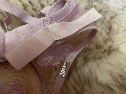 Vintage Y2K Victorias Secret PINK 32C Lightly Lined Purple Lace Racerback Bra - Picture 7 of 7