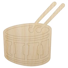 Drum with Sticks Music Instrument Doodle Unfinished Wood Shape Cutout DIY Craft