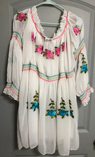 Urban Mango XL White Peasant Blouse Off Shoulder Embroidered Roses Boho.