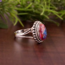 Valentine's Day Oyster Pink Turquoise Gemstone 925 Sterling Silver Ring All Size