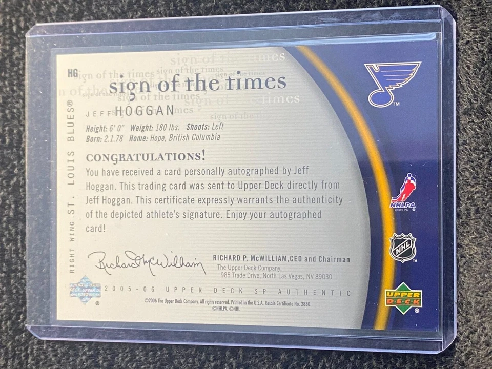 2005-06 SP Authentic - Sign of the Times - #HG Jeff Hoggan - Image 2 of 2