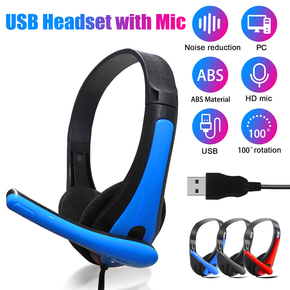 Noise Cancelling Wired Headphones Universal USB Headset With Microphone For PC-image
