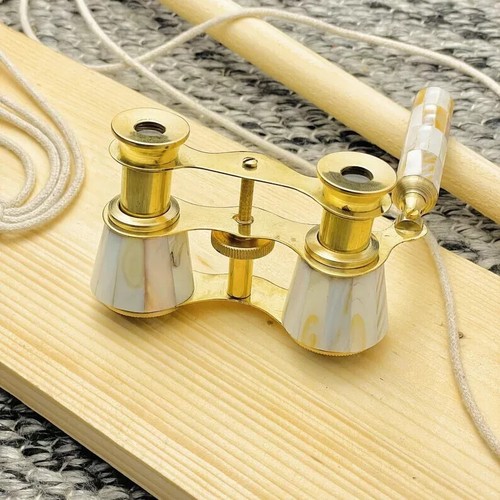 White Mother of Pearl Opera glasses with handle Brass Binoculars for Bird Watchi - Picture 4 of 7