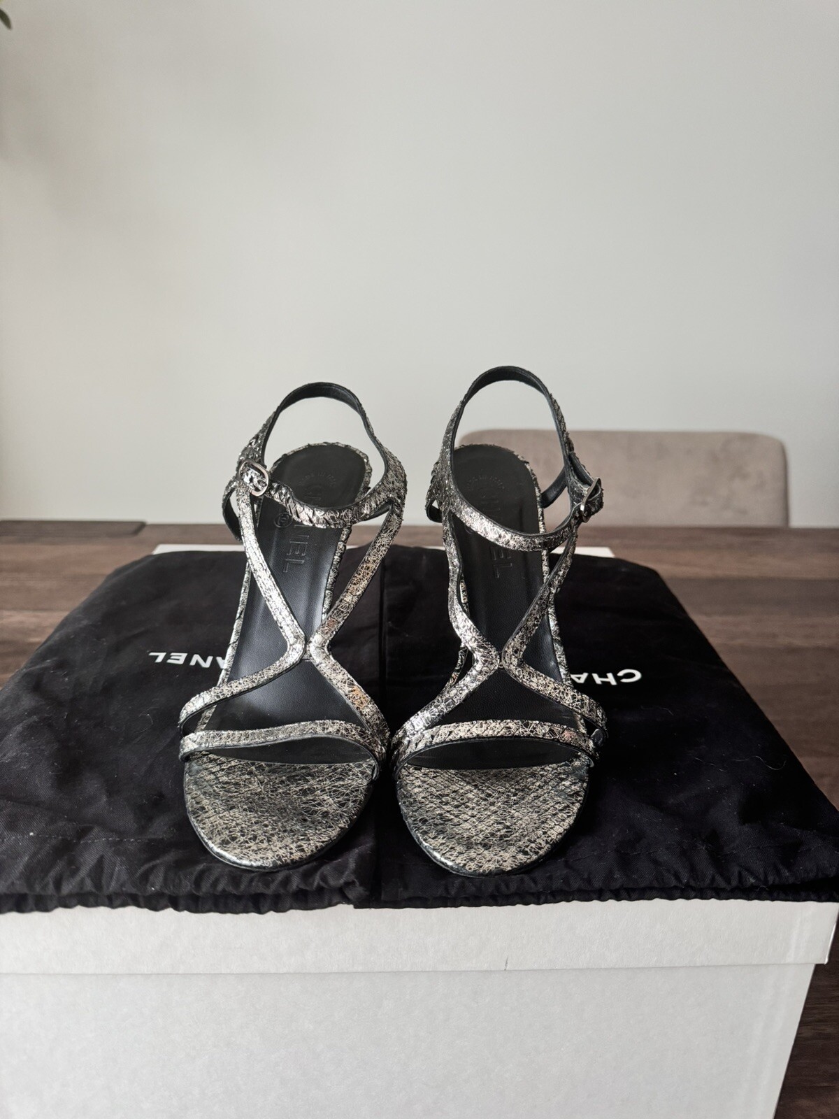 CHANEL - METALLIC PYTHON SANDALS, Size 39 - image 2