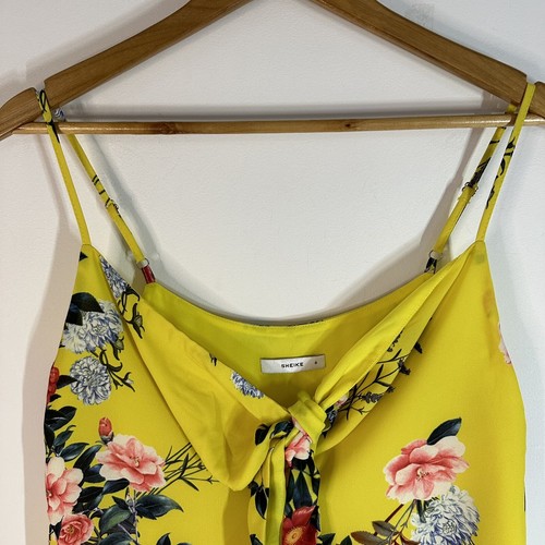 Sheike Womens 8 Yellow Tropical Print Too Front Tie Strappy Cami - Picture 2 of 7