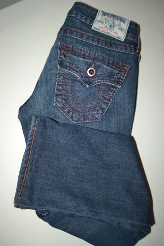 True Religion Girl's Bootcut Pocket Flaps Thick Stitch Blue Jeans Sz 24x27