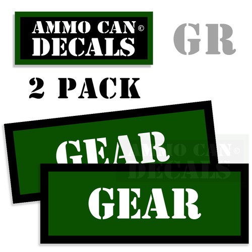 GEAR Munitionsdose GRÜN Etiketten Munitionskiste Aufkleber Abziehbilder 2er Pack 3"x1,15" - Bild 1 von 2