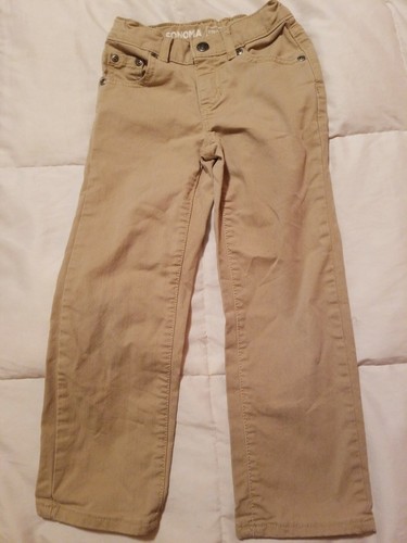 Kids jeans pants boys Sonoma tan beige khakis 5 pocket adjustable waist snap zip - Picture 1 of 5