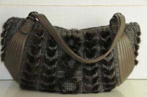 Ferragamo Wool Knit Accessory Pouch Womens Handbag Brown Charm Pre
