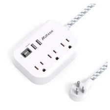 Cruise Ship Essentials - 6Ft Power Strip with USB Ports, Flat 6 FT White