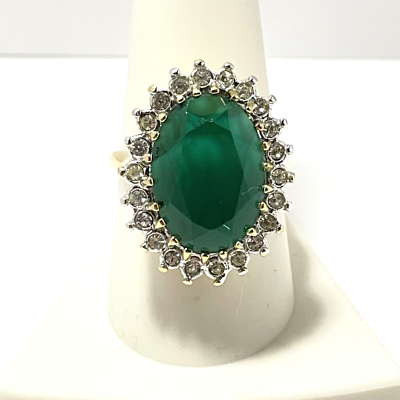 VTG 18K GE Green Faux Stone and Clear Crystal Halo Ring by Aurora