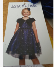 Jona Michelle New Girls Party Glitter Overlay Dress with Jacket NAVY 10 NWT