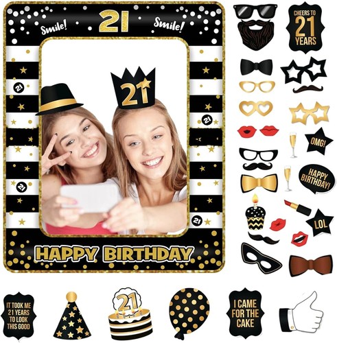 Memorable 21st Birthday Inflatable Photo Booth with Fun Props - Black Gold Theme - Picture 3 of 7