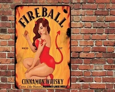 Fireball Cinnamon Whiskey 8”x12” Sign Metal Tin Aluminum Man Cave Bar Garage