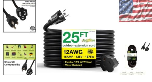 Cable de extensión ecológico 25 pies 12/3 SJTW negro - diseño resistente a la humedad - Imagen 2 de 9