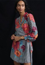 New Anthropologie FARM Rio Gingham Floral Mini Dress Size XS