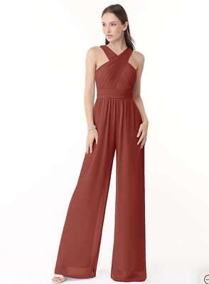 AZAZIE BERDIE Fitted Halter Chiffon Long Dress Terracotta jumpsuit