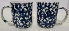Tienshan ~ Folk Craft ~ Sponge Blue ~ Coffee / Tea Mug/ Set Of 2 Retro Look