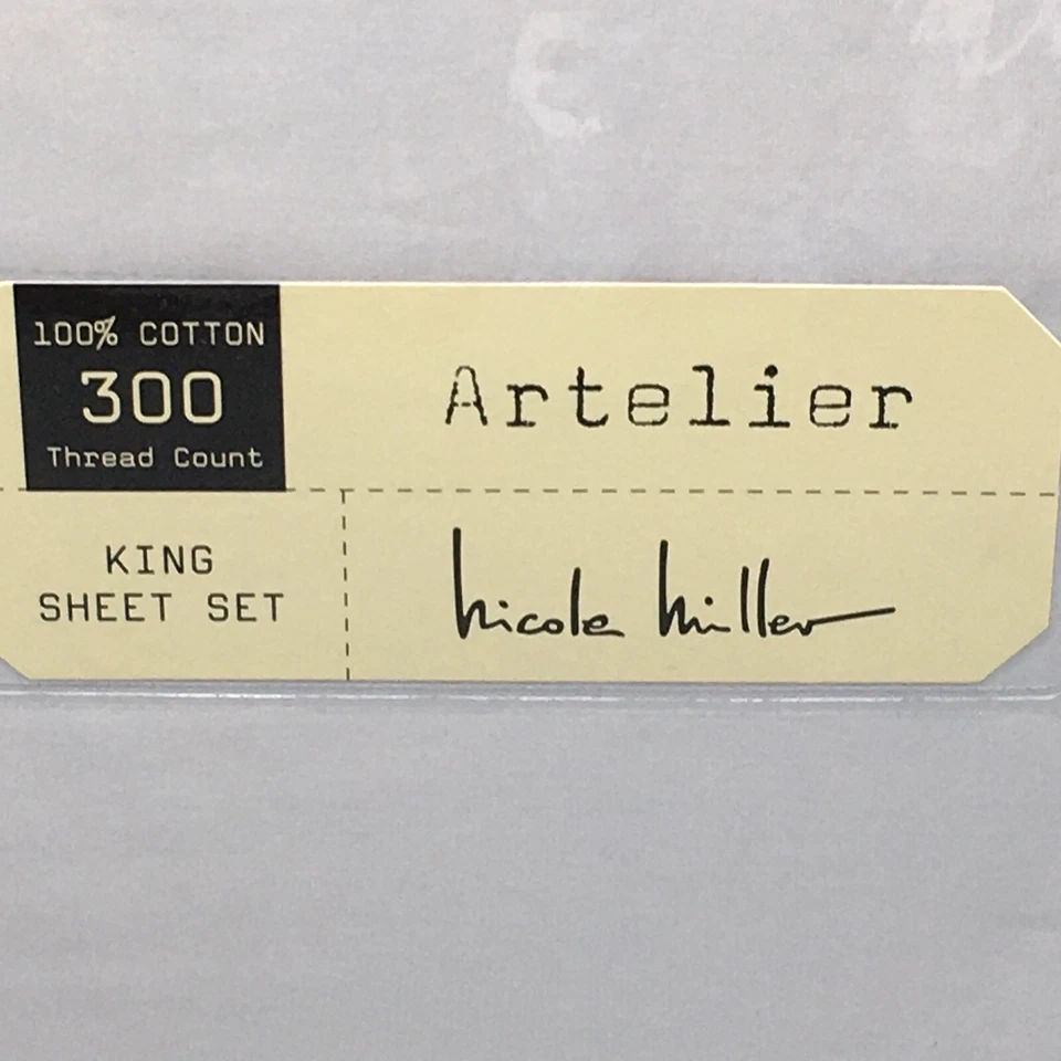 4pc Nicole Miller Artelier Light Gray KING Sheet Set 300 Thread Count Cotton NEW - Image 2 of 4