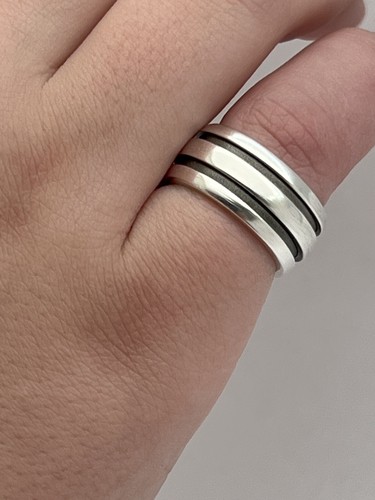 Silver Atlas Groove Ring Band Size 