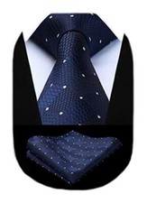 Plaid Checkered Tie Handkerchief Woven Classic Formal Men's D2-navy Blue