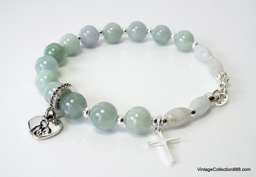 Rosario de Jade, Jadeíta Jade y Plata 925, Brazalete Rosario Década, Pulsera de Cuentas - Imagen 2 de 4