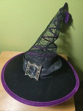 Spider Witches Hat Costume, Cosplay, Black and Purple Springy Witch Halloween