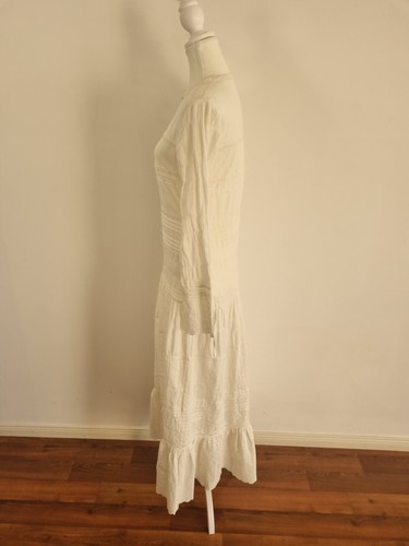 SIR size 0 white bohemian cotton long sleeve high neck maxi dress lace trim - Picture 7 of 13