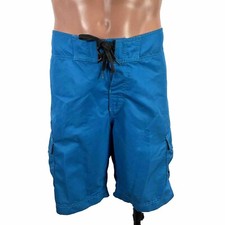 Vintage Y2K BILLABONG Board Shorts Size 34 Sky Blue Nylon Cargo Swimsuit Trunks