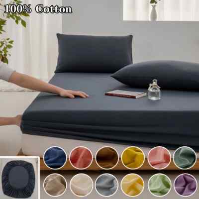 100% Cotton Fitted Sheet with Elastic Band Adjustable Non-slip Mattress Cover