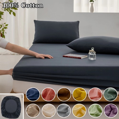 100% Cotton Fitted Sheet with Elastic Band Adjustable Non-slip Mattress Cover